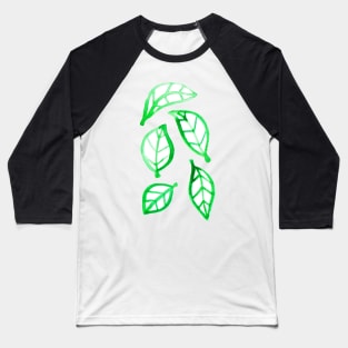 Simple Green Watercolor Leaves Baseball T-Shirt